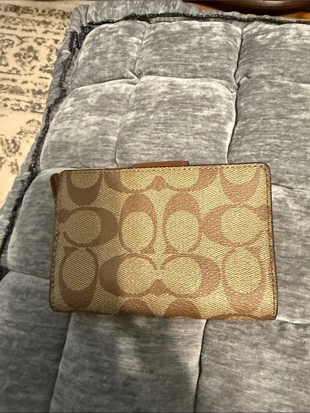 Coach Monogram Canvas Zip Snap Wallet in Brown and Tan
